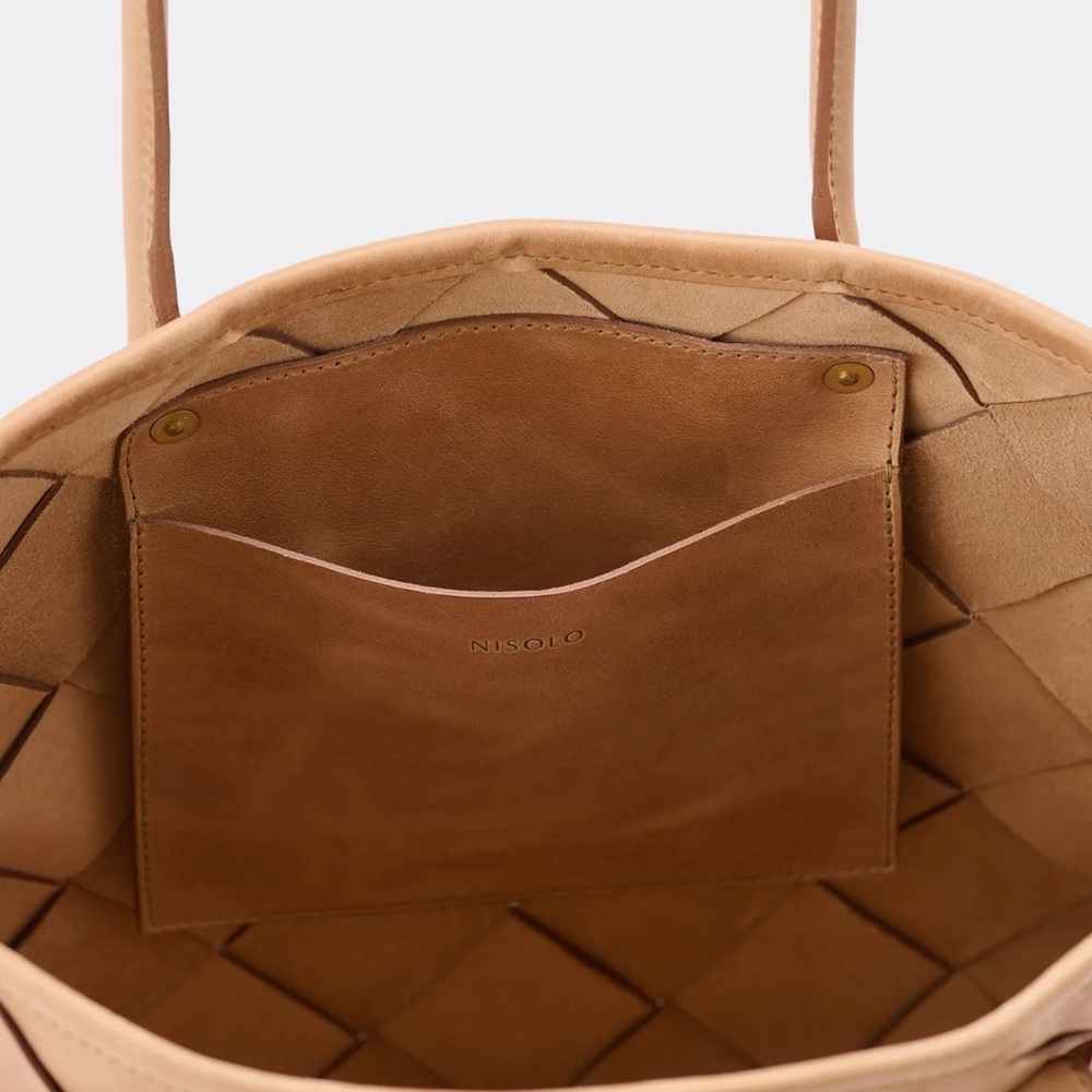 Nisolo Carry-ALL Handwoven Leather Handbag Tote in Almond - Picture 5 of 11